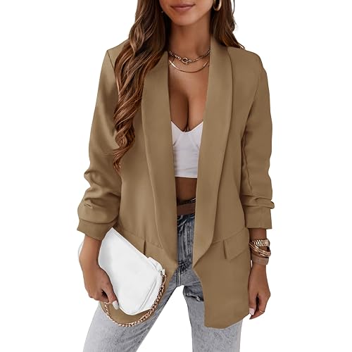 PRETTYGARDEN Womens Casual Blazer 2023 Fall Fashion Long Sleeve Open Front Work Office Suit Jackets
