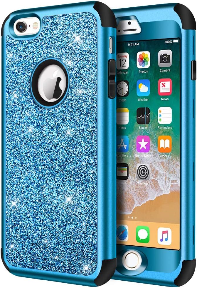 Hython Compatible with iPhone 6/6s Case, Heavy Duty Full-Body Defender Protective Case Bling Glitter Sparkle Hard Shell Hybrid Shockproof Rubber Bumper Cover for iPhone 6 and 6s 4.7-Inch, Blue