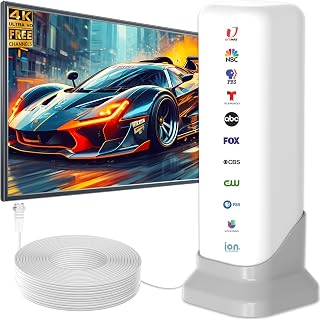 TV Antenna for Smart TV Indoor, 2026 HD TV Antenna for Local Channels with Magnetic Base, Long Range Indoor Antenna for TV Without Cable Supports 4K 1080P All TVs, 10ft Cable (Gray)