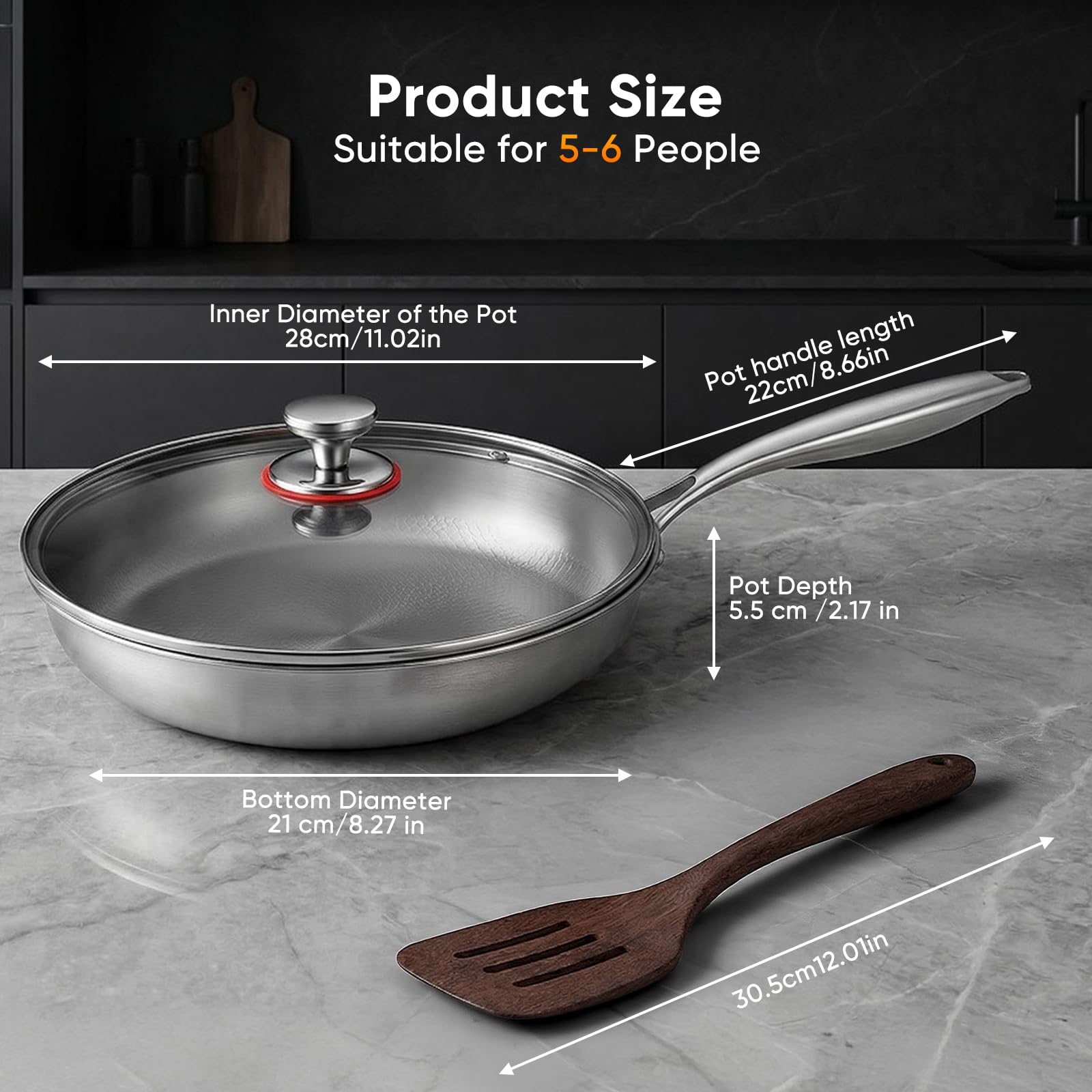 Titan Pfanne 28 26 30, Titanpfanne mit Deckel für Non-Stick, Titanium Pan Antihaftbeschichtet TitanSpatelset, Kratzfest, mit allen Herdarten zum Kochen (28cm)