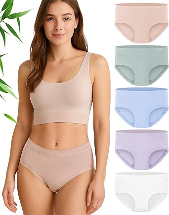 Women's Bamboo Viscose Knickers 5 Pack   Ultra Soft Breathable Full Briefs | 94% bamboo viscose,6% spandex. Moisture-wicking,odour control,mid rise,double gusset,tag-free,machine washable. Sizes S-3XL
