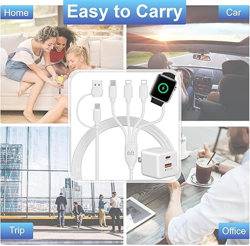 Miniatura 6 de Apple Watch Cargador USB C con enchufe de pared rápido PD de 30 W para Apple Watch/iPhone 16 Pro Max Plus/15/14, cable de carga magnético