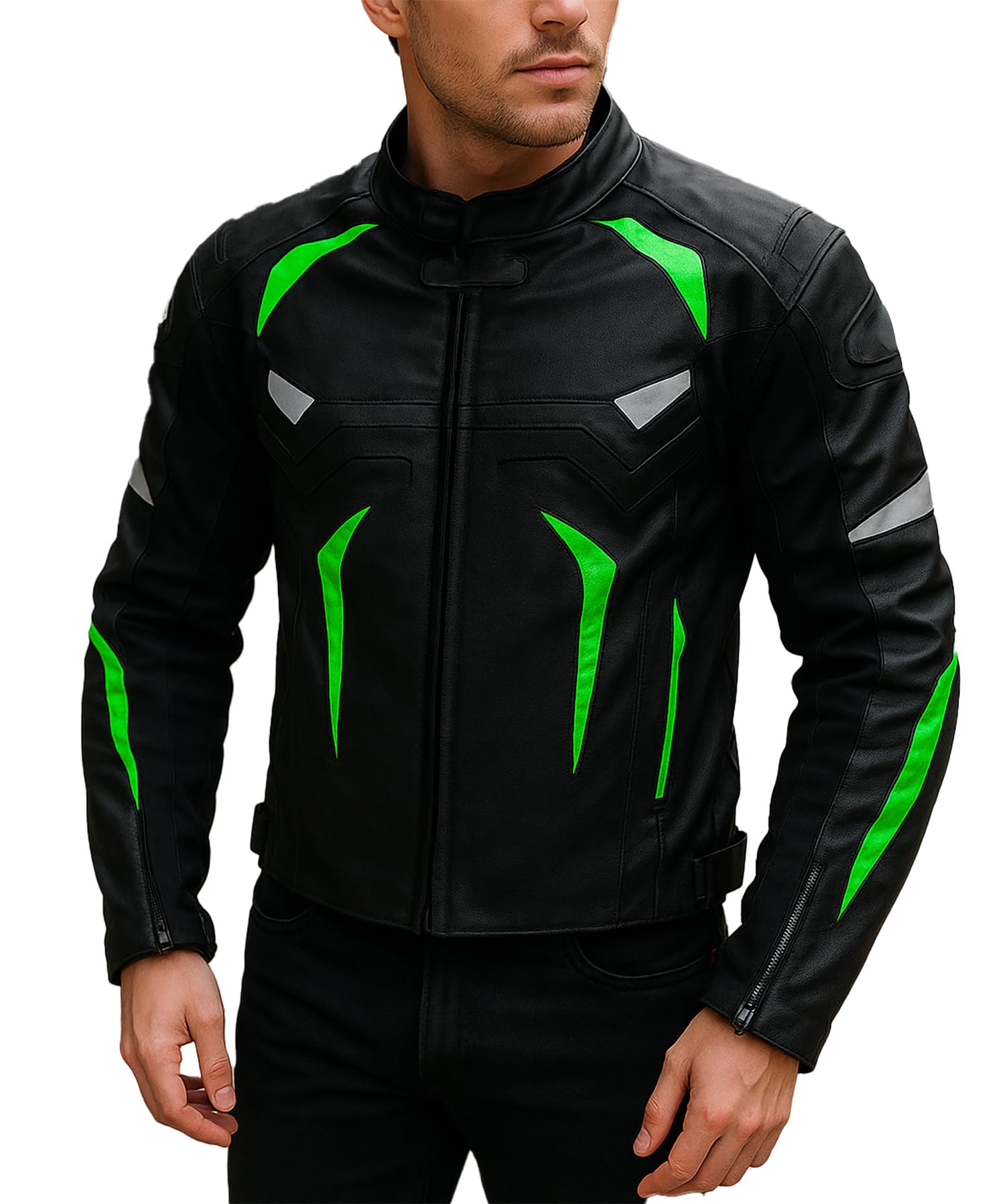 KYTBazar Men's Energy Biker Protector Leather Jacket|Motorcross Armor Padded Racing Gear Jacket, Black, Large