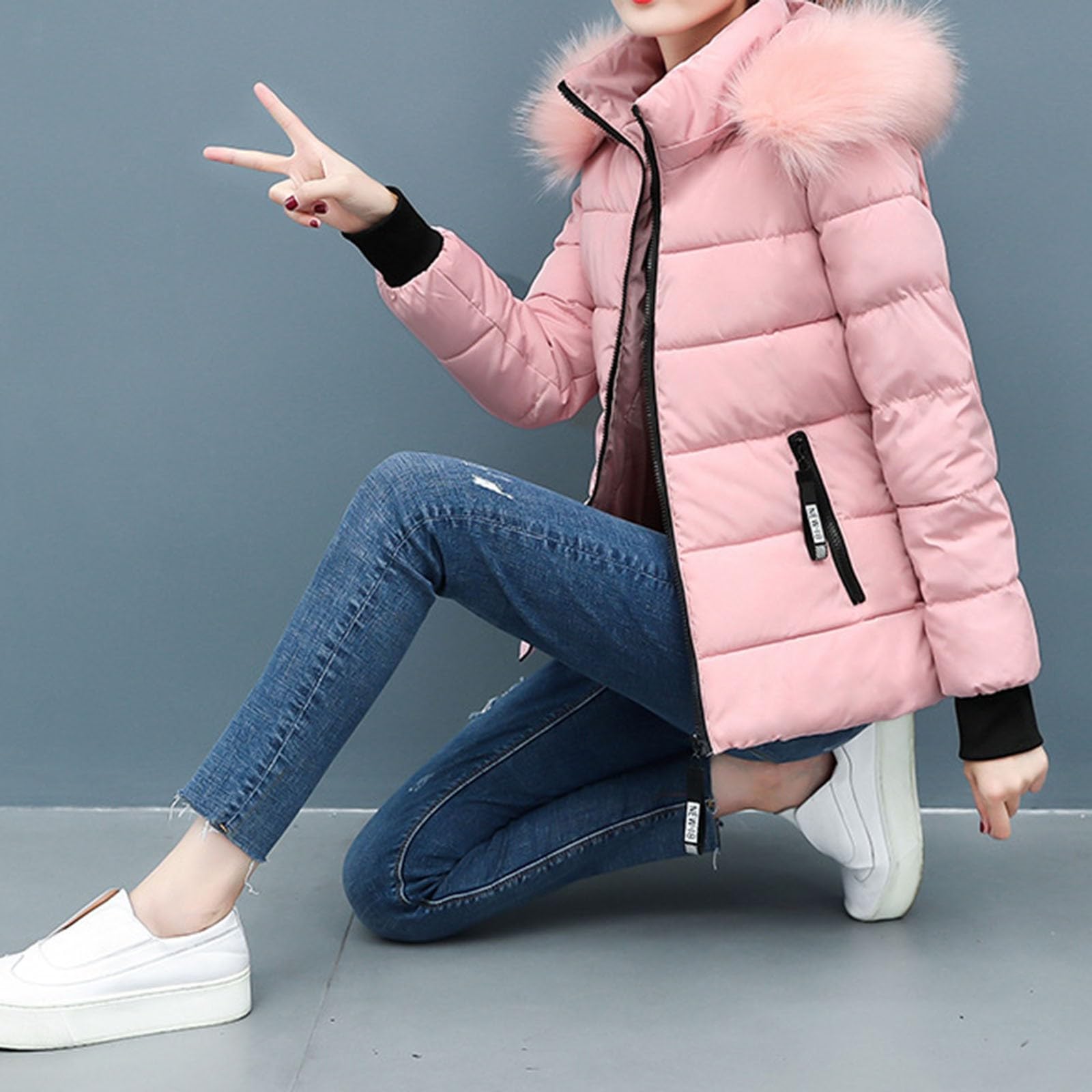 Cocila Cappotto invernale caldo con cappuccio da donna, trapuntato, spesso, imbottito, giacca invernale in cotone con cappuccio, in vita, in peluche, cappotto esterno, per sci e snowboard