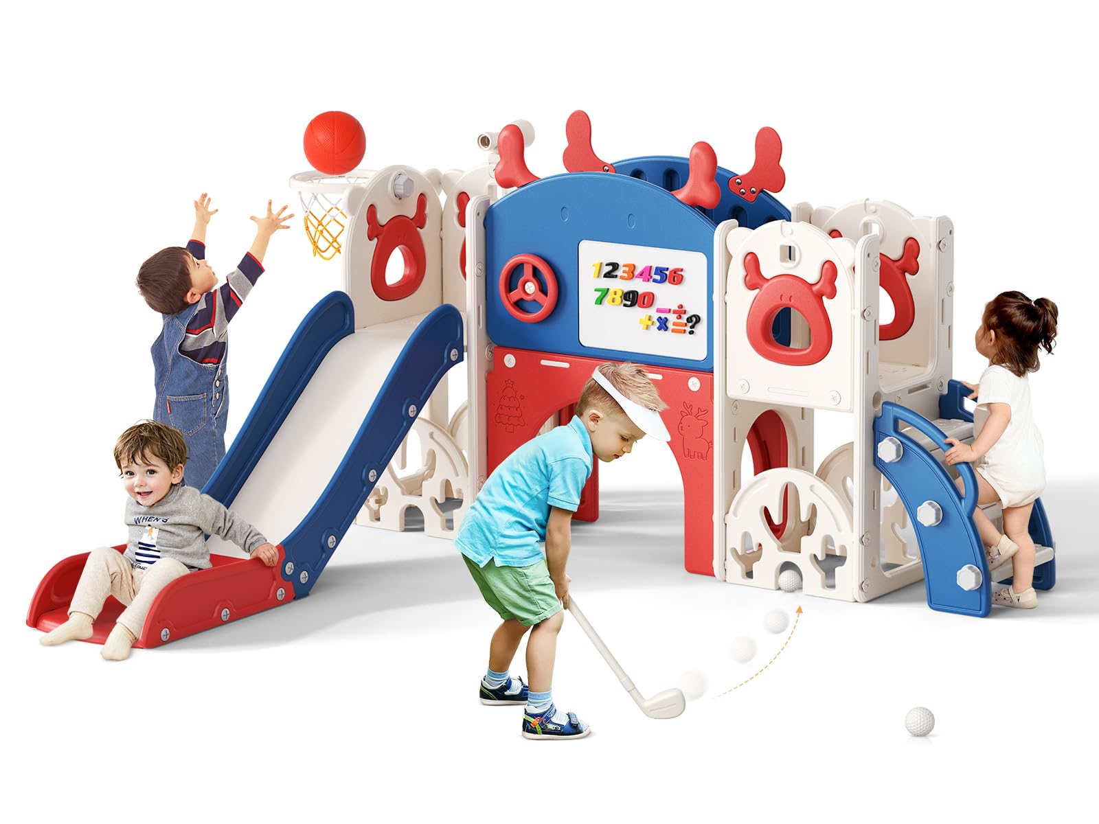 Kids Climbing Frame Indoor,Stable Kids Slide for Motor Skills Development, Safe Activity Play Equipment for Babie & Child, Ideal Indoor Playroom Gift (11-in-1 elk blue-red) โ image 1