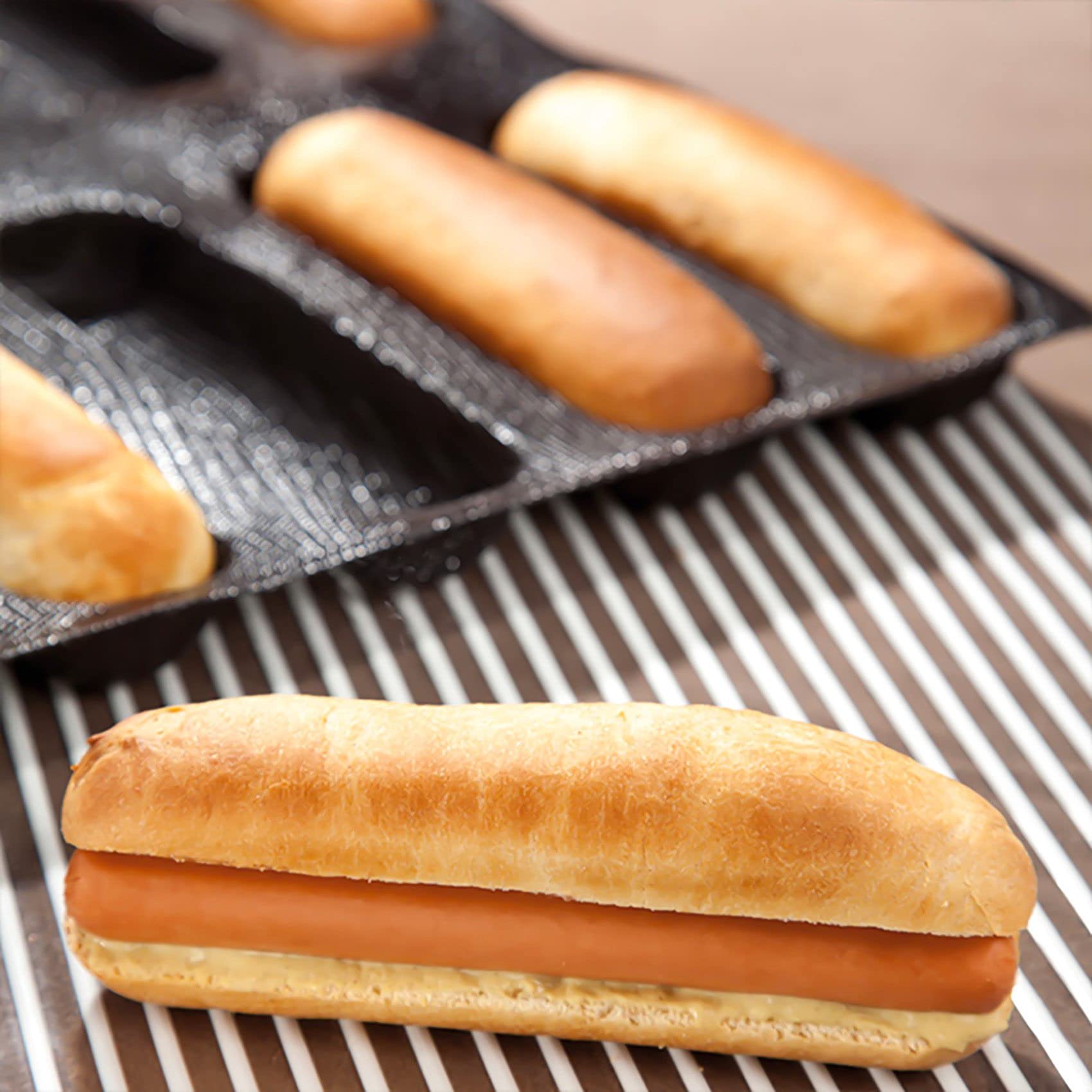 Moule à pain en silicone - Anti-adhésif - Perforé - Moule à pain français - Moule à hot dog - Moule à pain (12 loaf, noir)
