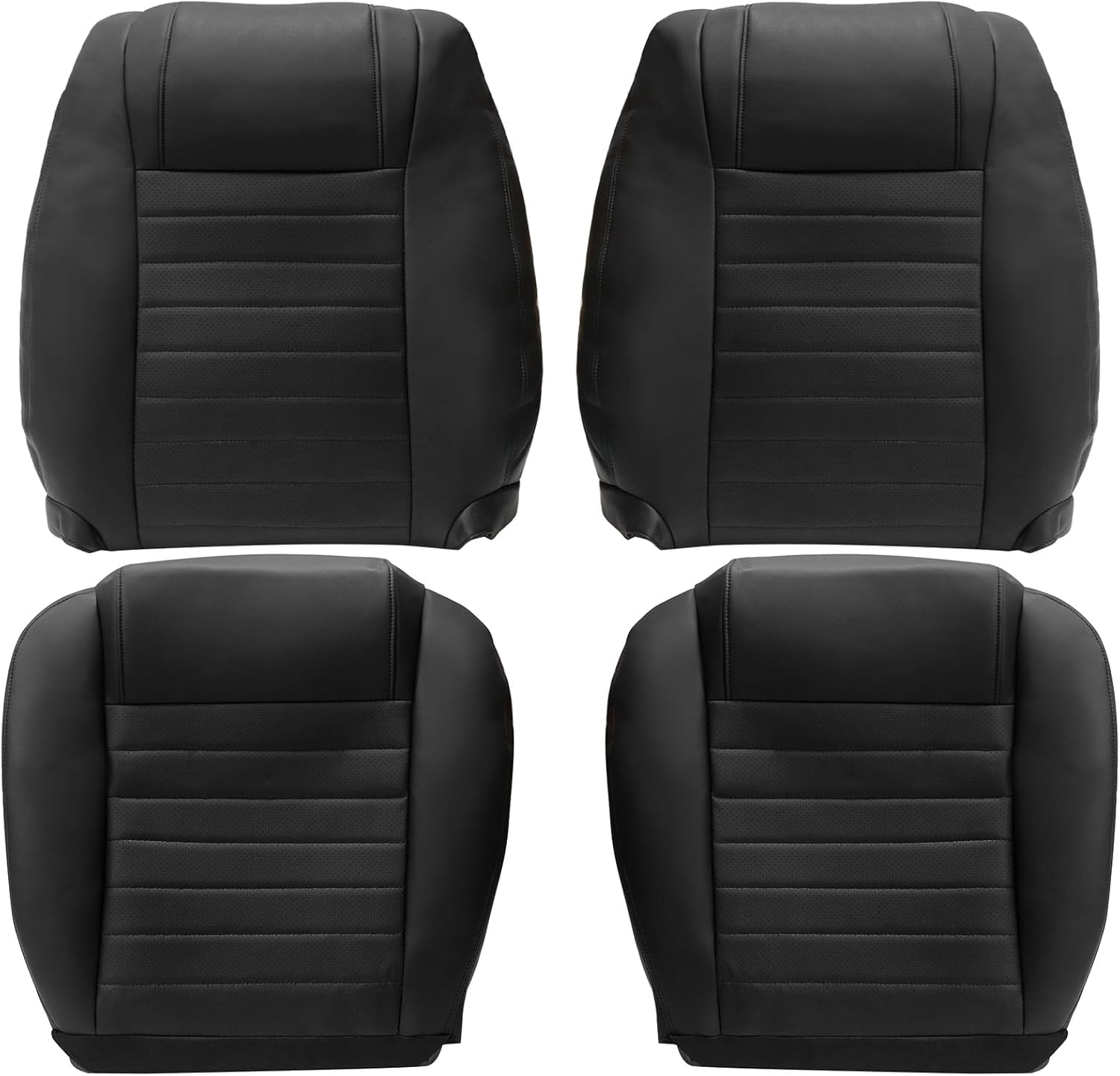 Priprilod Black Leather Driver & Passenger Side Bottom Replacement Seat Cover & Top Lean Back Compatible with Ford Mustang GT 2005 2006 2007 2008 2009