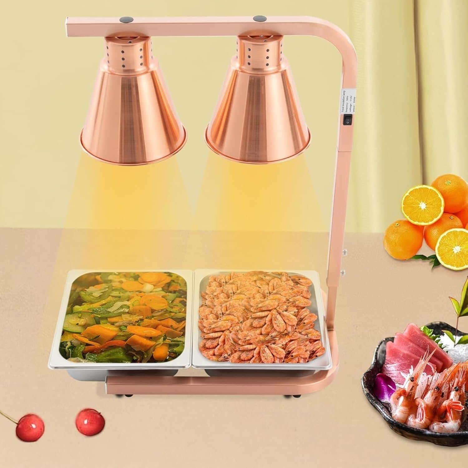 Lampy do podgrzewania potraw w bufetach Przenośna lampa grzewcza z podwójną głowicą do podgrzewania żywności do stołówki kuchennej w restauracji(Rose Gold)