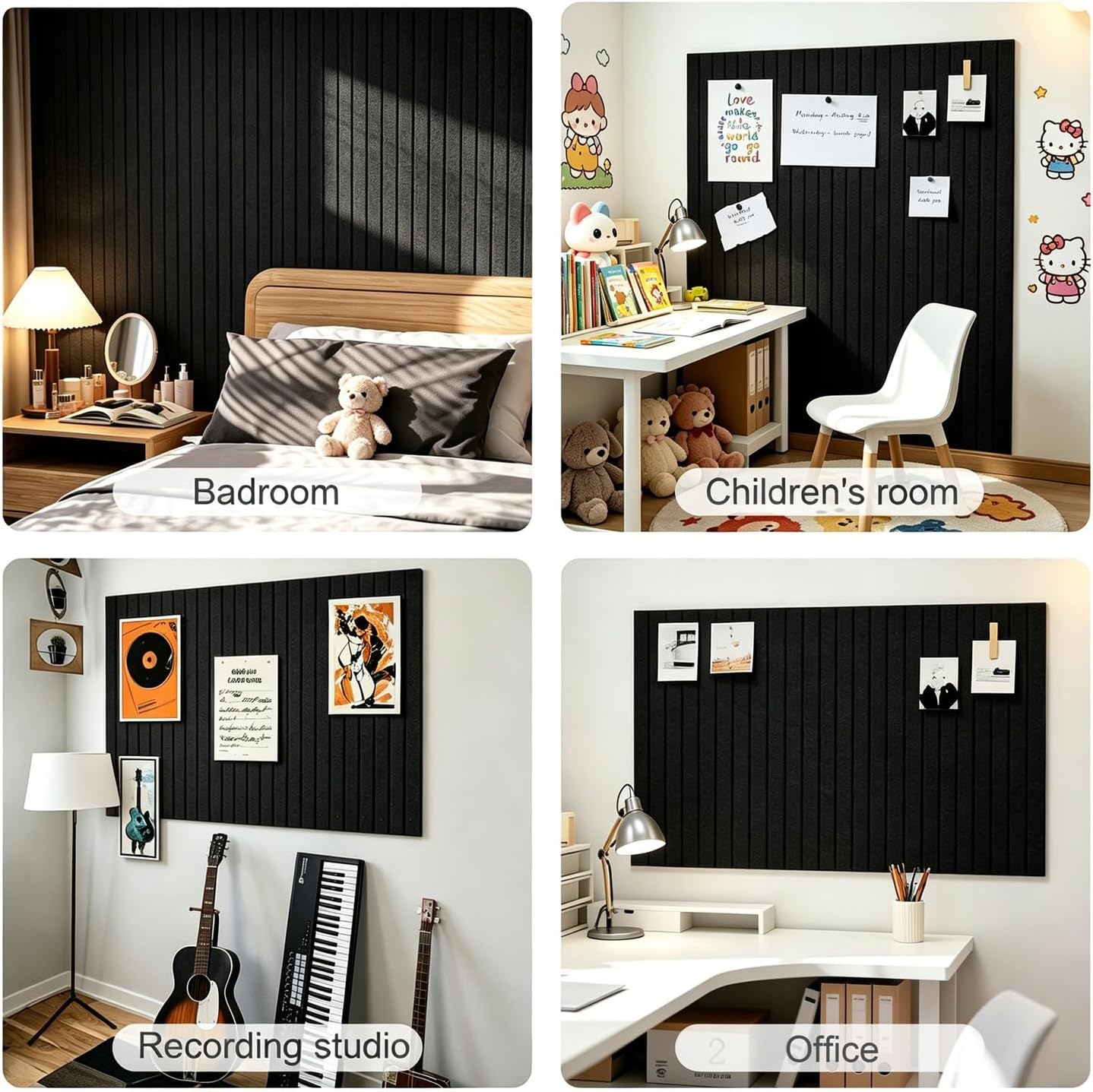 0.47" Thick Felt Pin Board 36"x24" Large Cork Board Alternative 6 Pack 11.81"x11.81"Felt Bulletin Board Wall Tiles Notice Board with 30 Pushpins for Home Office School(Fine-Black)