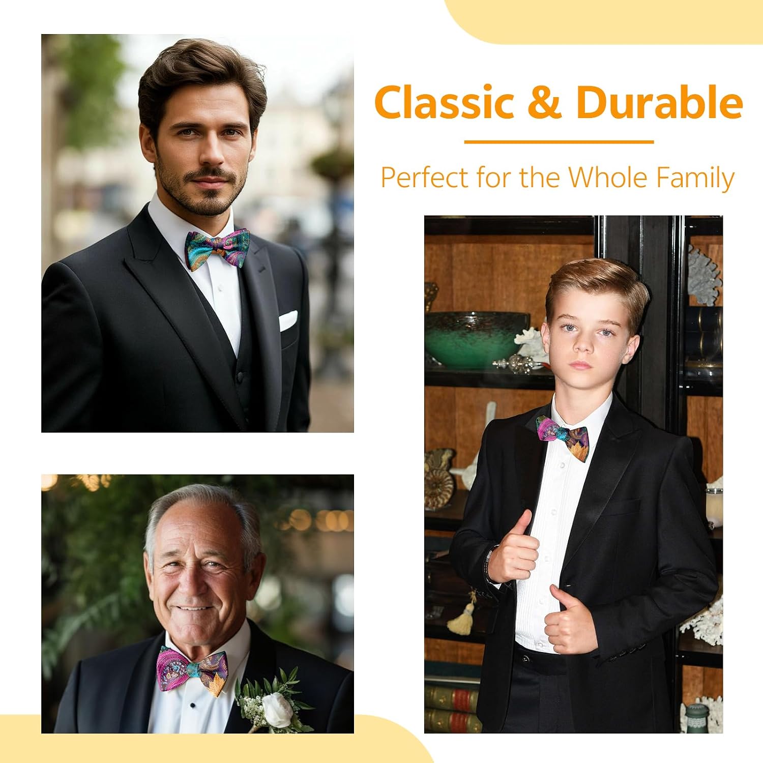 Bow Tie Pre-Tied Adjustable Classic Formal Bowties Tuxedo Wedding Party for Men Women