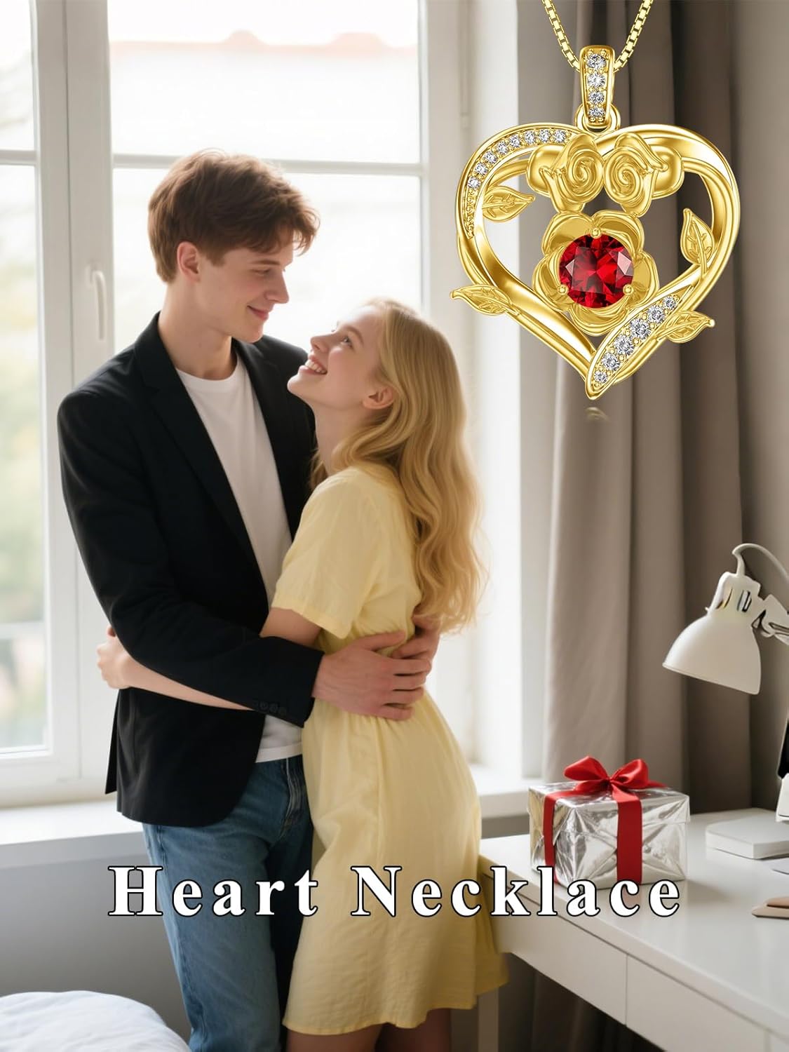 Midari 18K Gold Heart Birthstone Necklace for Women Rose Pendant Birthday Jewelry Gifts for Wife Her Daughter Mom - Image 2