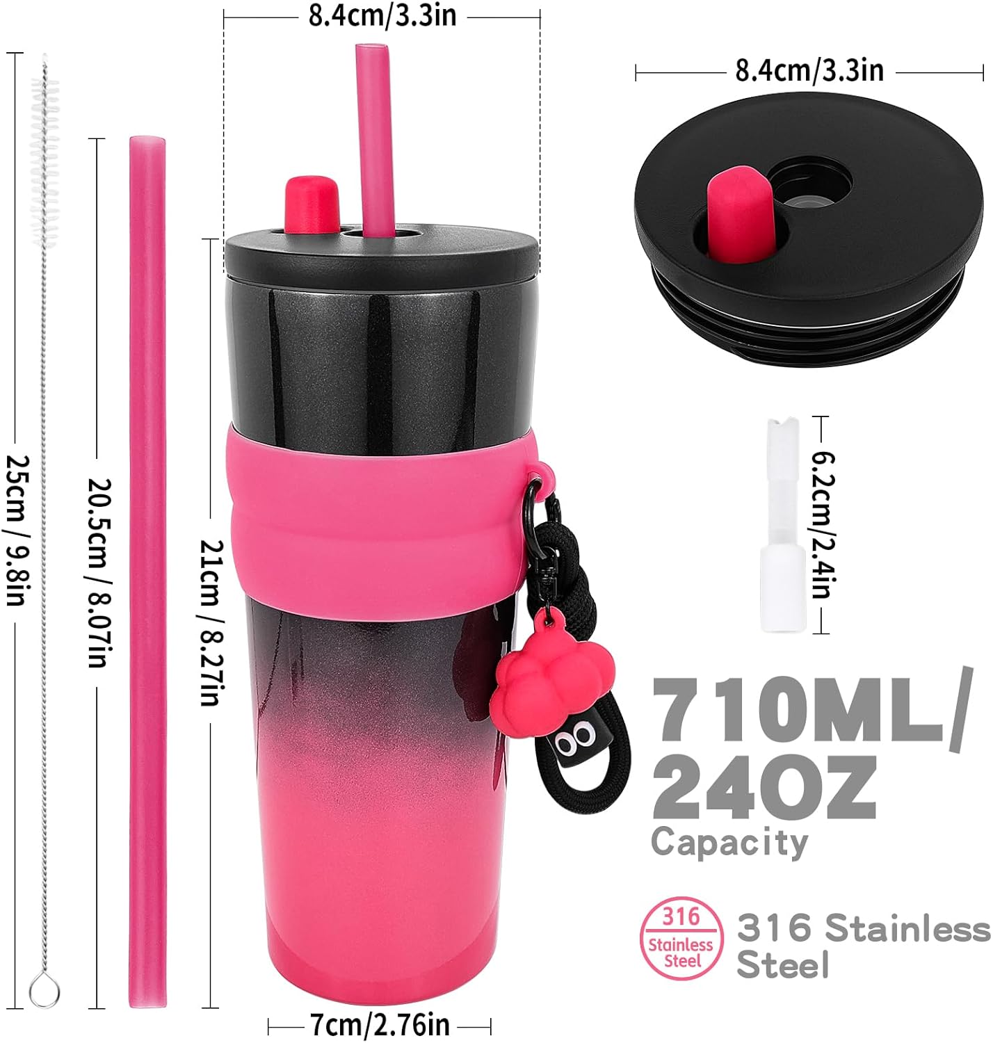 24 OZ Black & Purple Stainless Steel Tumbler With Lid Insulated Vacuum Water Bottle Spill Proof Cup for Hot and Cold Drink and Straw Leak Proof Travel Mug Christmas Gifts For Women Mother - Image 2