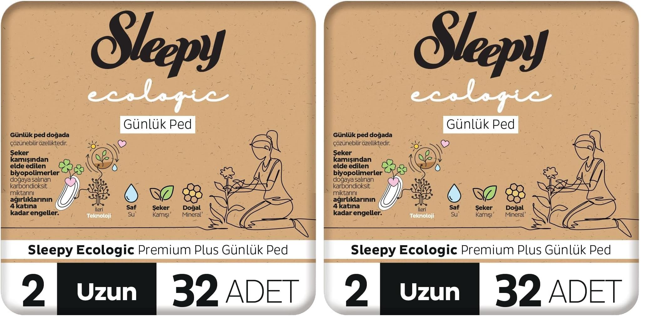Sleepy Ecologic Premium Plus Günlük Ped Uzun 32 Adet Ped (2 paketi)