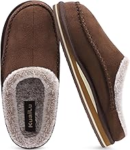 KuaiLu Mens Momery Foam Clog Slippers Comfy Handmade Stitch Microsuede Slip-on House Shoes With Arch Support Warm Faux Fur Lined Rubber Sole Indoor Outdoor