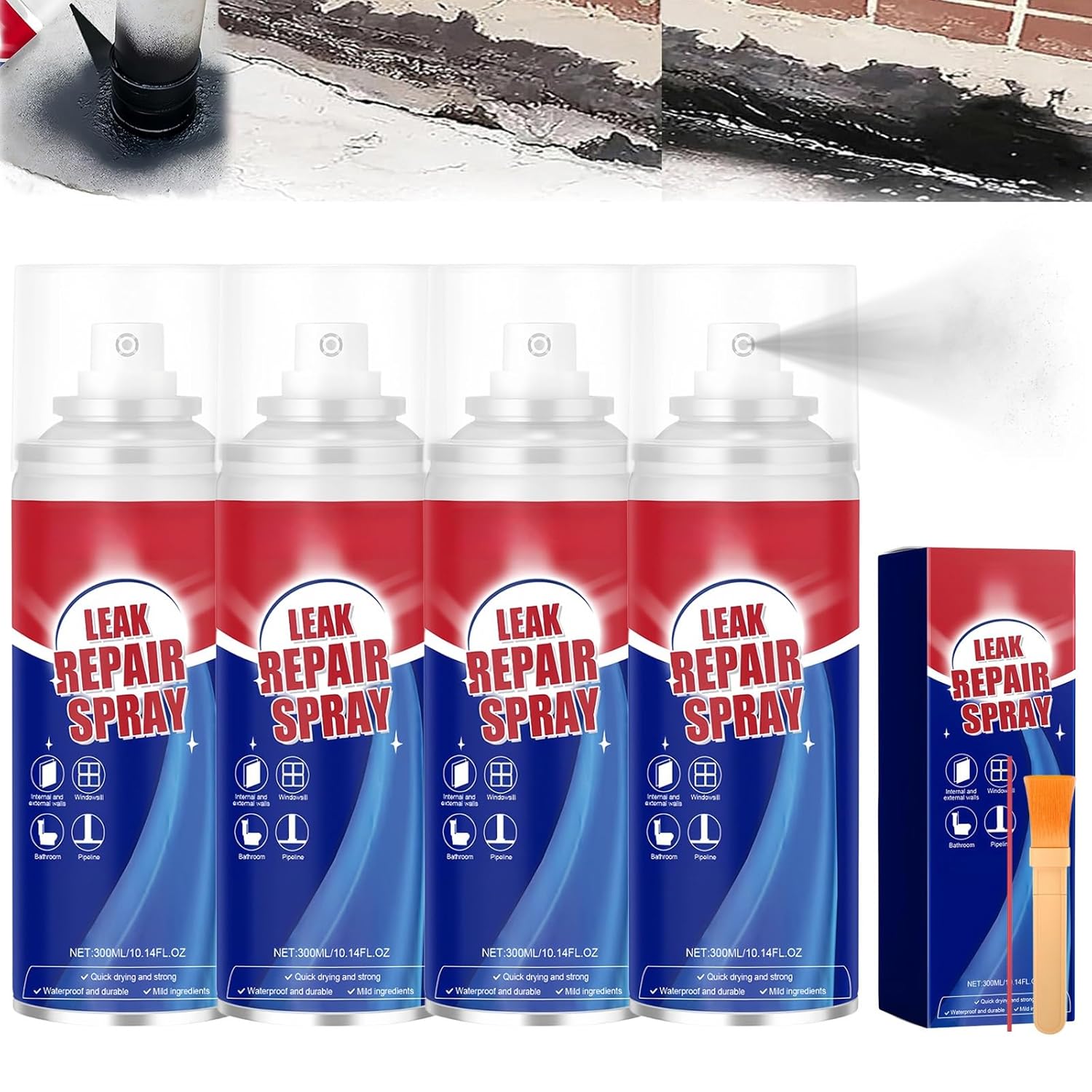 300 ml Waterproof Sealing Spray for Leak Repair, Sealing Spray Waterproof Outdoor - Instant Sealing for Cracks and Holes, Leak Repair Cream for Roof, Pipes, Joints etc. (Pack of 4)