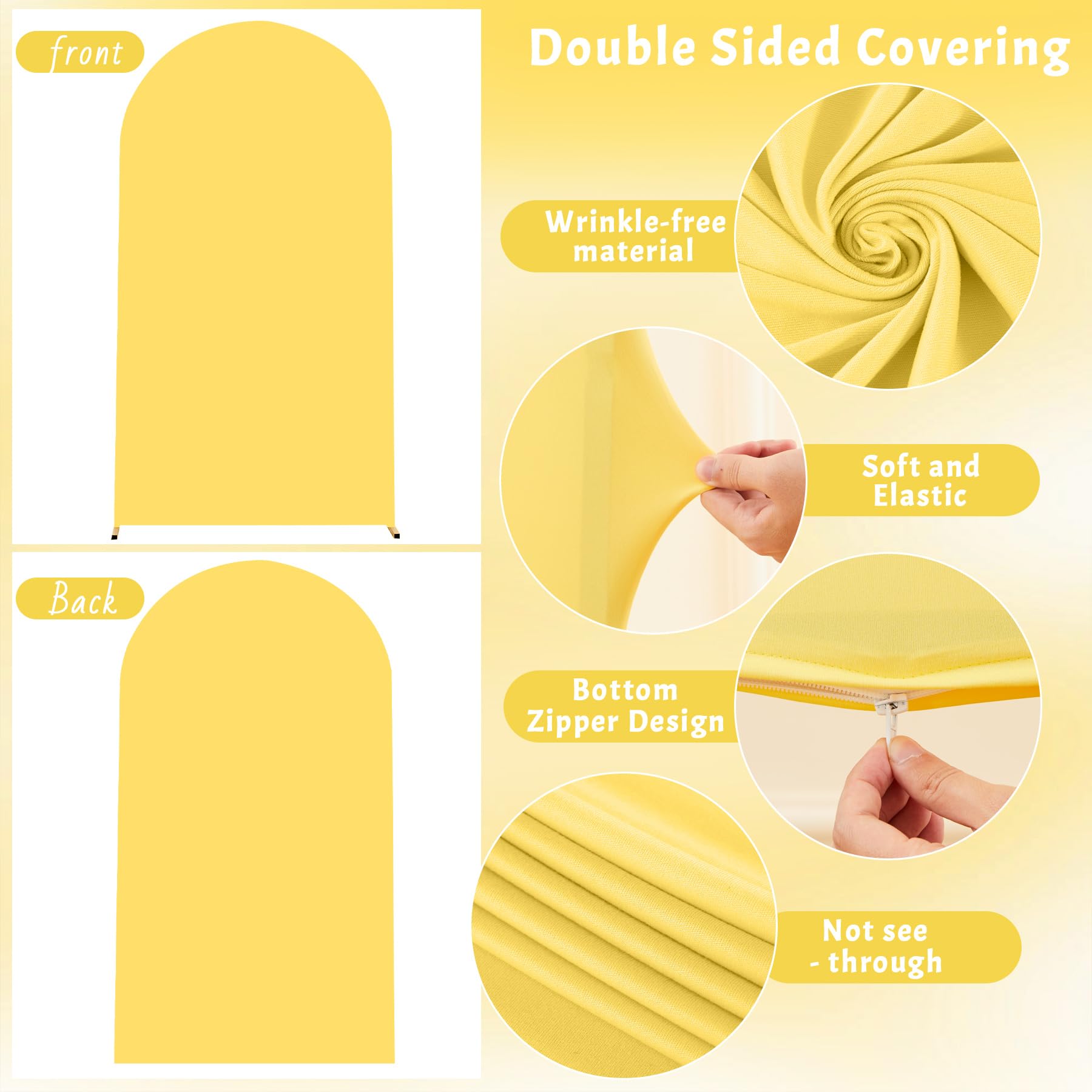 7.2FT Wedding Arch Cover Yellow Gold Spandex Fitted Wedding Arch Stand Covers Round Top Chiara Backdrop Cover for Birthday Party Ceremony Banquet Decoration