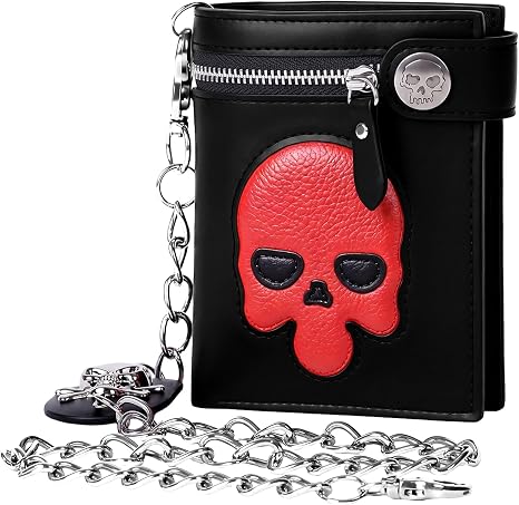 Skull Biker Wallet for Men | Gothic Punk Leather Wallet with Chain