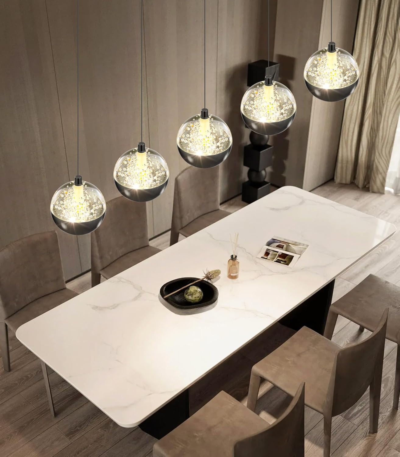 L32 x H78 Rectangular Chandeliers for Dining Room with LED Dimmable Lights Remote Control Chandeliers for Kitchen Island Modern Black Globe Lighting Fixtures