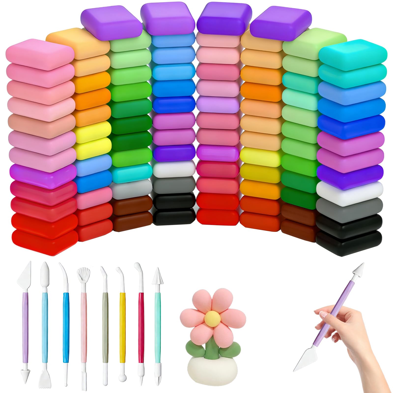 Air Dry Clay Kit 100 Colours for Adults, Soft Non-Sticky Modeling Clay with Sculpting Tools, DIY Art & Craft Material for Adults, Creative Handmade Projects & Festival Gifts