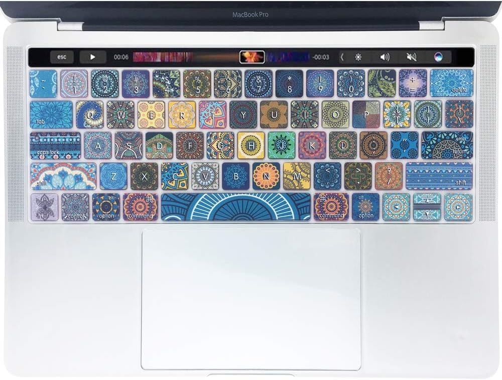 Keyboard Cover for MacBook Pro 13 and 15 Inch with Touch Bar (Model: A2159, A1989, A1990, A1706, A1707), Silicone Skin Protector with Individuality Design, Bohemian