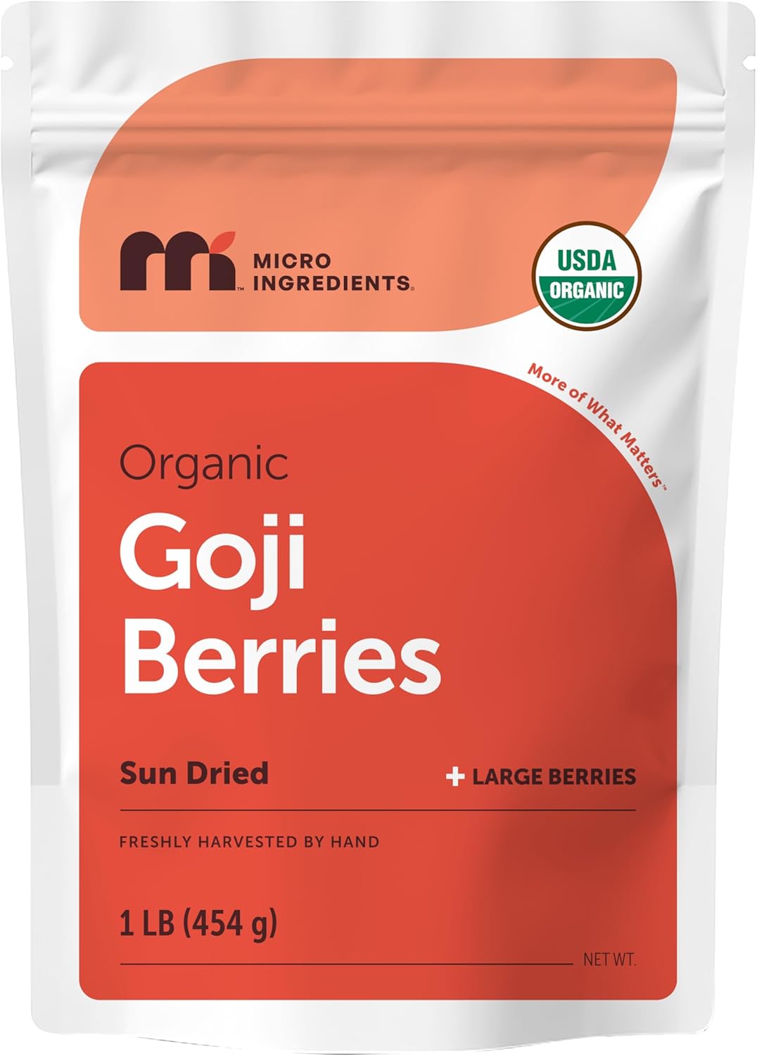 Micro Ingredients Organic Goji Berries, 1lb (16oz) | Large Whole Sun-Dried Berries | Raw Superfood Wolfberries | Natural Flavor for Trail Mix, Juice, & Tea | Sulfate Free, Vegan Friendly, Non-GMO