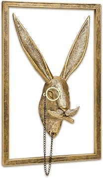Newinhome Animal Heads Wall Decoration Gift Metal Frame Resin Bunny Sculptures Head Wall Hanging Easter Decorations, Gold vintage Wall Statue for Living Room Bedroom Office Decor Rabbit