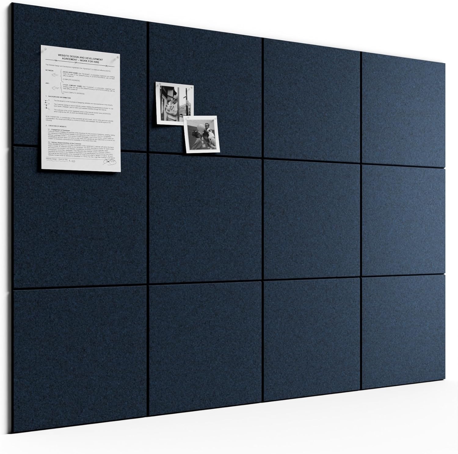 Bumusty Large Cork Board 48" x 36" Alternative - 12 Pack Felt Wall Tiles with 70 Safe Removable Adhesive Tabs, 30 Pushpins, Cork Boards for Walls Pin Board Bulletin Board Office Decor (Carbon Blue)