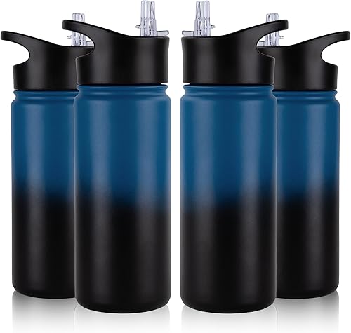 Miniatura 74 de Paquete de 8 botellas de agua deportivas de acero inoxidable con aislamiento de 32 oz, botellas de agua con tapa de pajita y tapas de boca ancha,