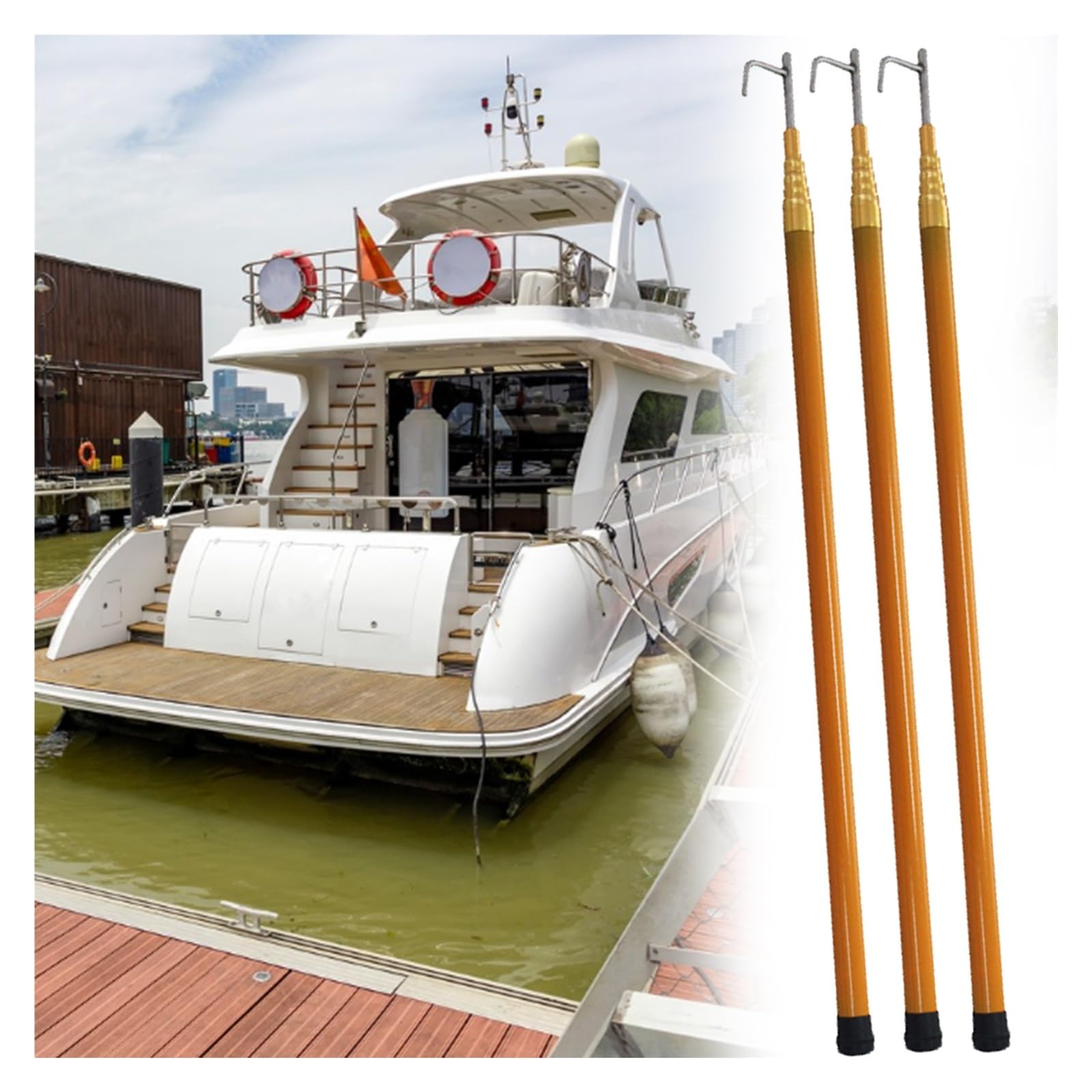 Gancio di ormeggio per Barche ad Alta Resistenza con Asta di prolunga da 4, 5 e 6 m, Gancio di Sicurezza Retrattile per attracco/Salvataggio/ormeggio, Gancio Portatile per Yacht (3 Pezzi Gia