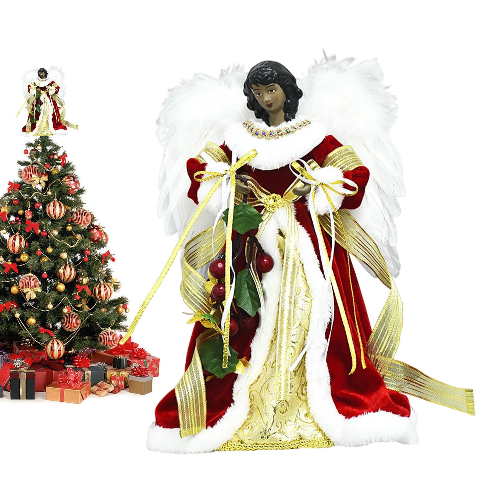 Ángel para Navidad adorno decorativo de jardín y escritorio con plumas blancas