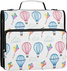 3 fichários para fichários de 3,88 cm, balões de ar quente com zíper, bolsa de fichário para ensino médio com alça de tecido, portfólio e estojo para pasta de anéis, 34,5 x 31,5 x 9 cm