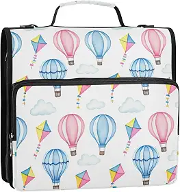 3 fichários para fichários de 3,88 cm, balões de ar quente com zíper, bolsa de fichário para ensino médio com alça de tecido, portfólio e estojo para pasta de anéis, 34,5 x 31,5 x 9 cm