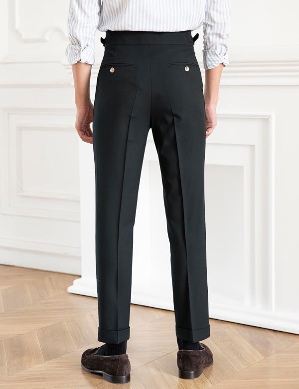 Men's Classic Gurkha Naples Italian Old Money Style No Belt Required Dress Pants (US, Waist Inseam, 30, 31, Black) by CHOKMAR - Used condition - Image 2