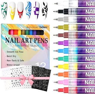 Nail Art Markers Set Nail Art Pens Kit 12 Colors Nail Art Pens for Painting Nails Art Design Acrylic Paint Marker for Nail Art Drawing Painting Nail Art Graffiti Pen Quick Drying Waterproof 0.5mm