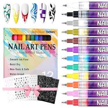 Nail Art Markers Set Nail Art Pens Kit 12 Colors Nail Art Pens for Painting Nails Art Design Acrylic Paint Marker for Nail Art Drawing Painting Nail Art Graffiti Pen Quick Drying Waterproof 0.5mm
