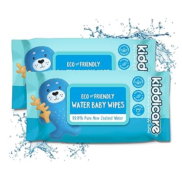 Kiddicare Eco-Friendly Water Based Baby Wipes - 140 Wipes (Pack of 2) | Vitamin E Enriched, Extra Soft & Thick, Alcohol-Free |Gentle, Sensitive Skin-Friendly Cleansing Baby Wipes Travel Pack.