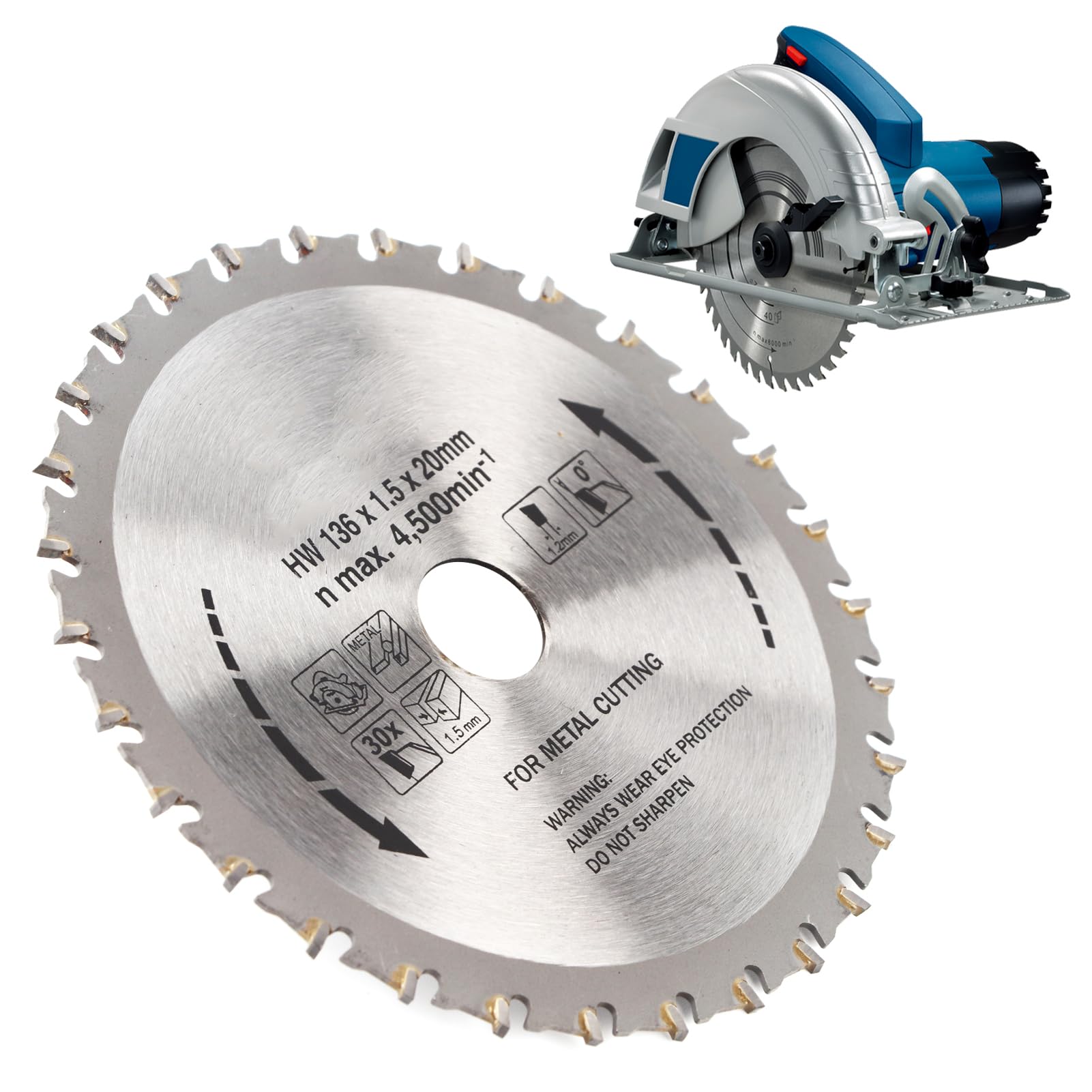 Lame de Scie Circulaire de Coupe de Métal à 30 Dents, Acier Rapide pour les Matériaux Durs en Fer pour Scies Circulaires, Scies à Onglets, Scies de Table