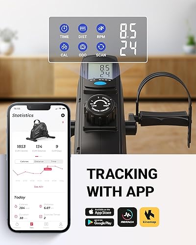 Miniatura 6 de Ejercitador de pedal para bicicleta debajo del escritorio, mini bicicleta estática magnética silenciosa con aplicación MERACH para brazos,