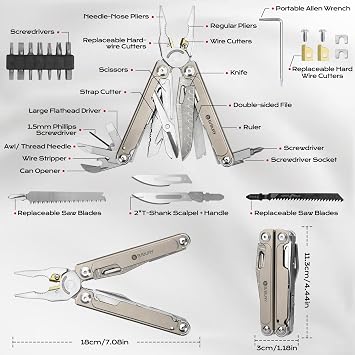 BIBURY Titanium Alloy Multitool Kit, BI2049TI with Damascus Knife, BI2048DT with Belt Clip, EDC Multi tools for men, Valentines Day Gifts for Him