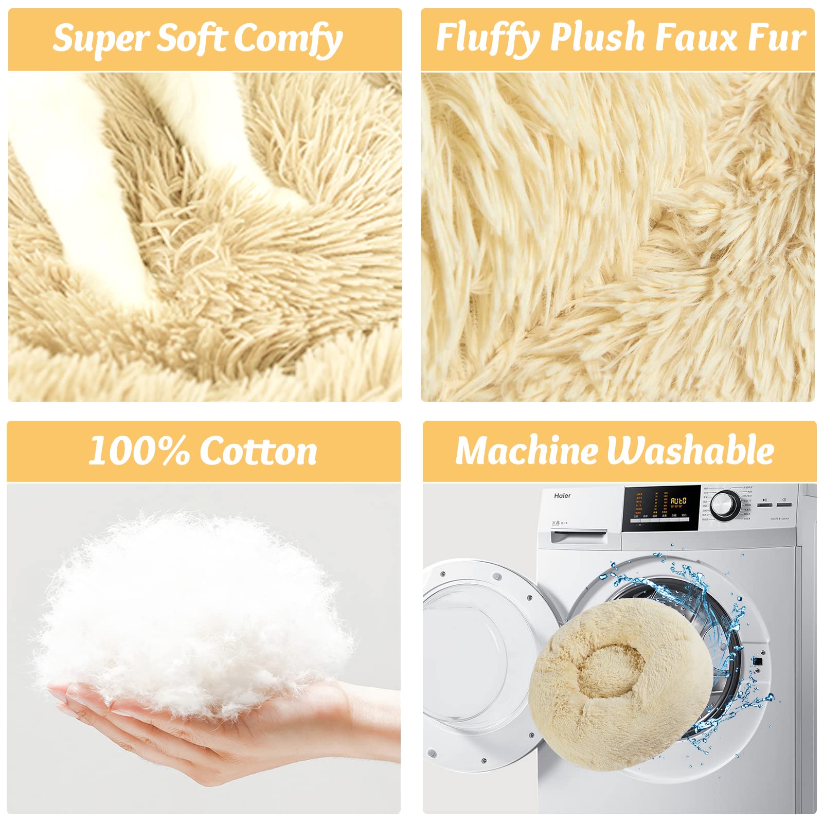 Matalavery Calming Dog Bed for Small Dogs, Donut Shape with Anti-Slip Bottom, Waterproof and Faux Fur Exterior, Ideal for Anxiety and Joint Pain Relief, Machine Washable