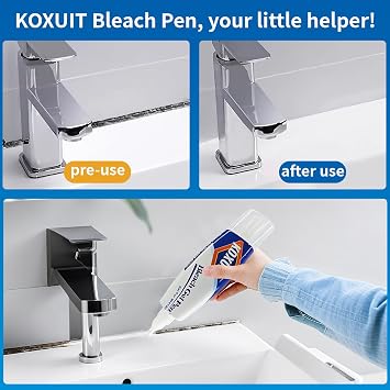 Portable Dual-Tip Bleach Pen for White Clothes & Grout - Travel-Ready 2-in-1 Gel Applicator with Brush Head, Non-Drip Cleaner for Bathroom Lines & On-The-Go Use (Unscented 1 Pack)