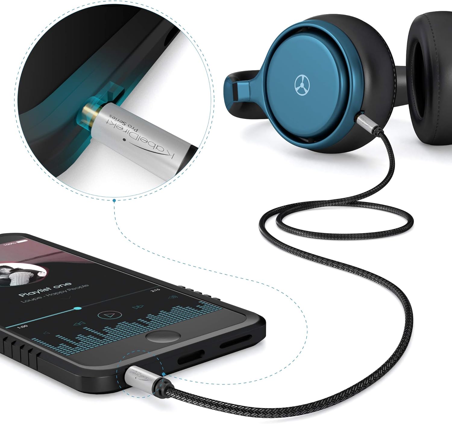 KabelDirekt – 10ft – Auxiliary 3.5mm headphone jack cable & Aux cord (stereo audio cable, practically unbreakable metal casing, tangle-free nylon braiding, for smartphones/laptops/audio, black/silver) : Electronics