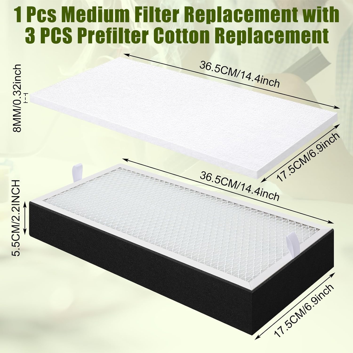 LemonRoad 4 Pcs Filter Refills Accessories Includes Medium Filter Replacement with Prefilter Cotton Replacement for Solder Fume Extractor Soldering Smoke Absorber, 14.4 x 6.9''