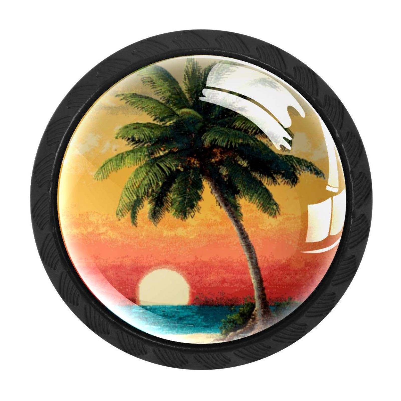CHENZZZZ 4 Pack Round Cabinet Knobs for Kitchen Bathroom Closet Dresser Cabinets, Beach Coconut Tree