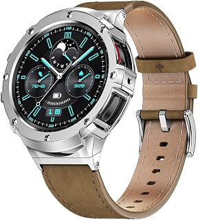 MioHHR Stainless Steel Case with Band Compatible with Samsung Galaxy Watch 5 Pro 45mm (2022) / Watch 5 44mm (2022) / Watch 4 44mm (2021), Genuine leather Strap and Metal Protective Bumper Case for Men Samsung Watch 44mm 45mm