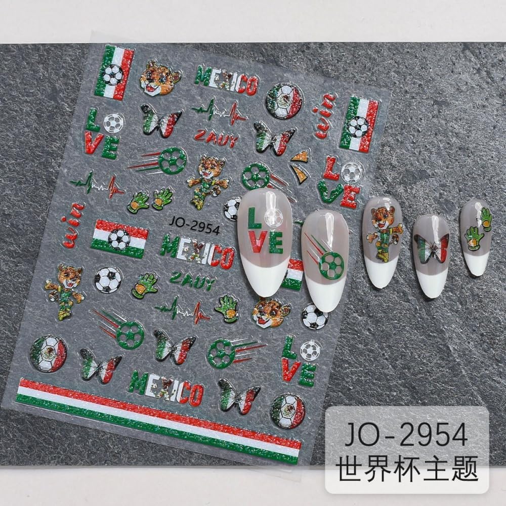 World Cup Nail Stickers Soccer Football Sports Nail Decals Laser Glitter Waterproof Nail Designs Competition Nails Supplies 3D Self-Adhesive Nails Stickers Decals for Women DIY Manicure 12 Sheets image 3