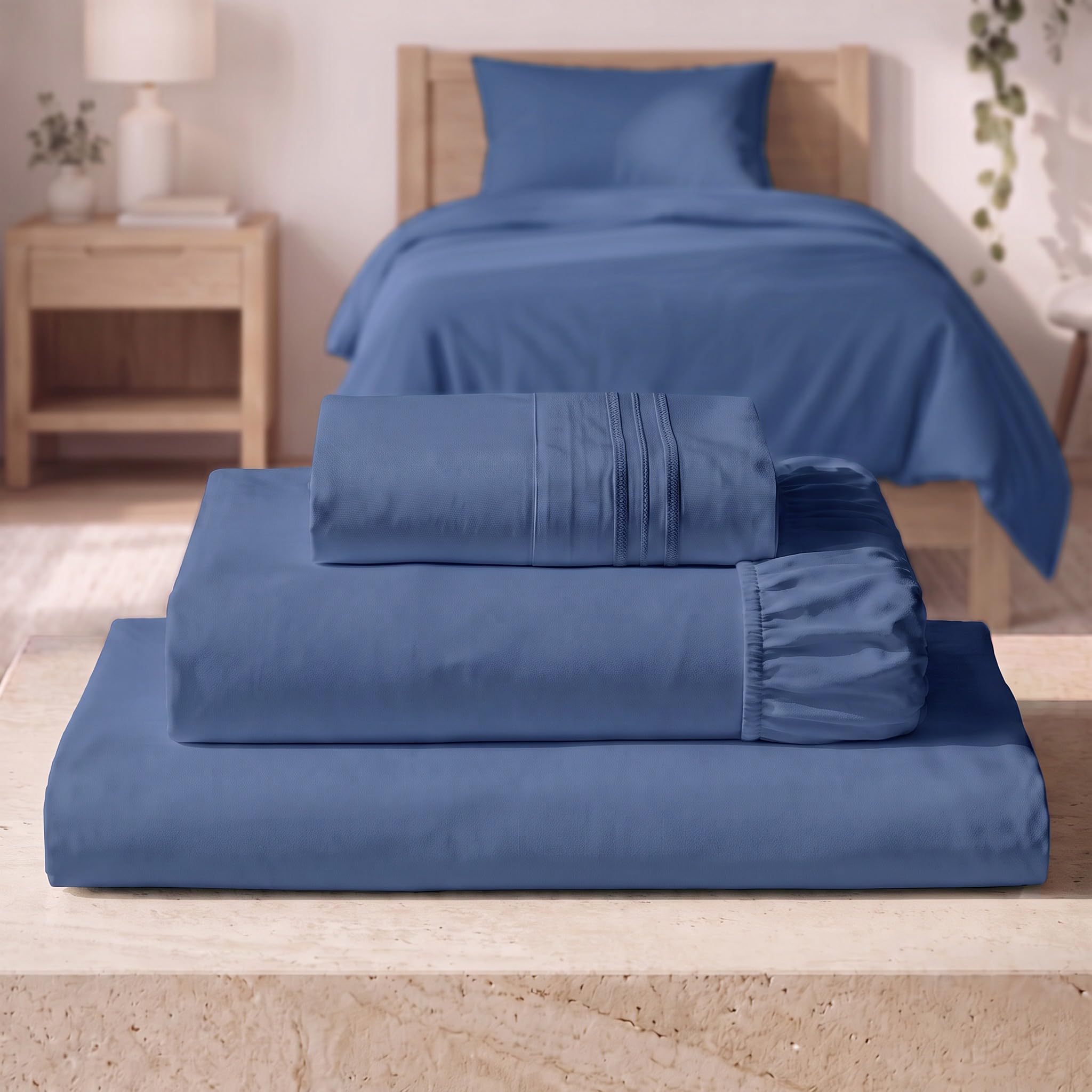 Mellanni Iconic 3-Piece, Ultra Soft Sheet Set (Twin XL, Blue Nova)