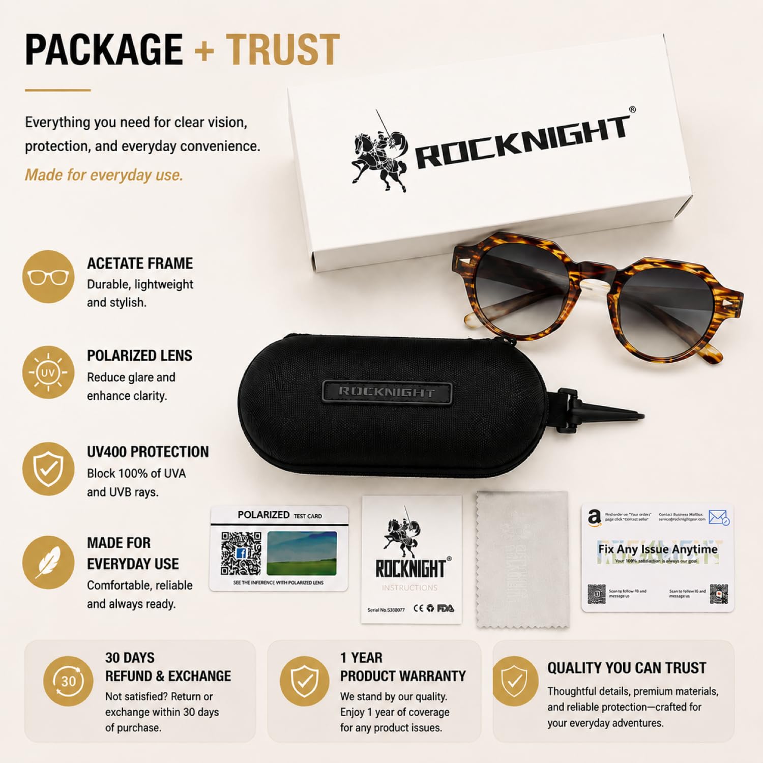 ROCKNIGHT Gafas de sol polarizadas de acetato de diseño retro italiano, unisex, protección UV, marco duradero para cara pequeña y mediana