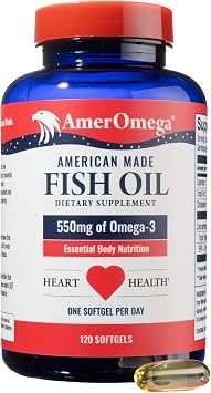 AmerOmega Triglyceride 550mg Omega-3 Fish Oil for Heart Health Support- Wild-Caught Alaskan Walleye Pollock- American-Sourced, Non-GMO, Gluten-Free & Dairy-Free- 120 Softgels 120 Servings