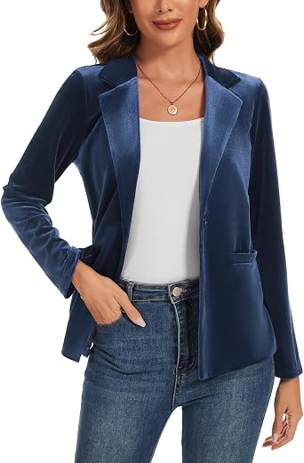 Womens Velvet Blazer Jacket Casual Long Sleeve 2 Button Jackets